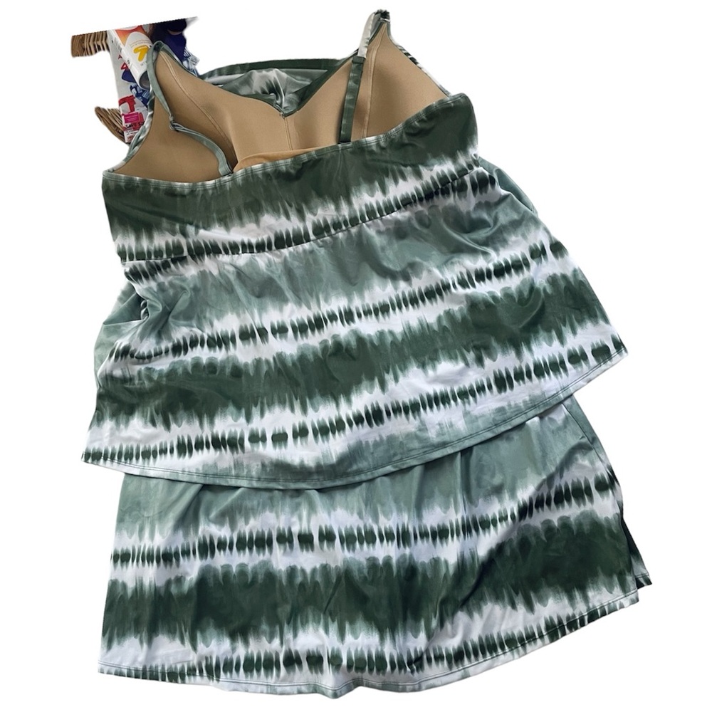 Swim By Cacique Tankini Top and bottom set Green Tie Dye Print Size 30/32 - Picture 5 of 16